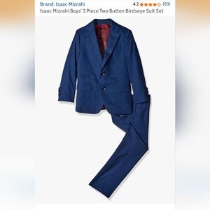 BOYS SIZE 8 ISAAC MIZRAHI NY 3 PIECE Navy Suit with Paisley Lining